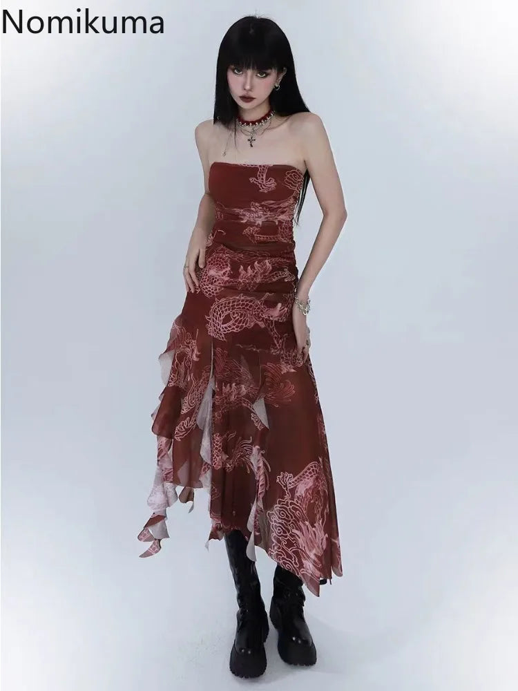 Vestidos De Mujer Tunic Print Sleeveless Backless Robe Femme