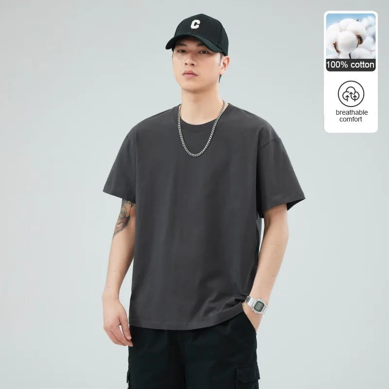 Man t Shirts 100 % Cotton High Quality Classic Plain Round Neck