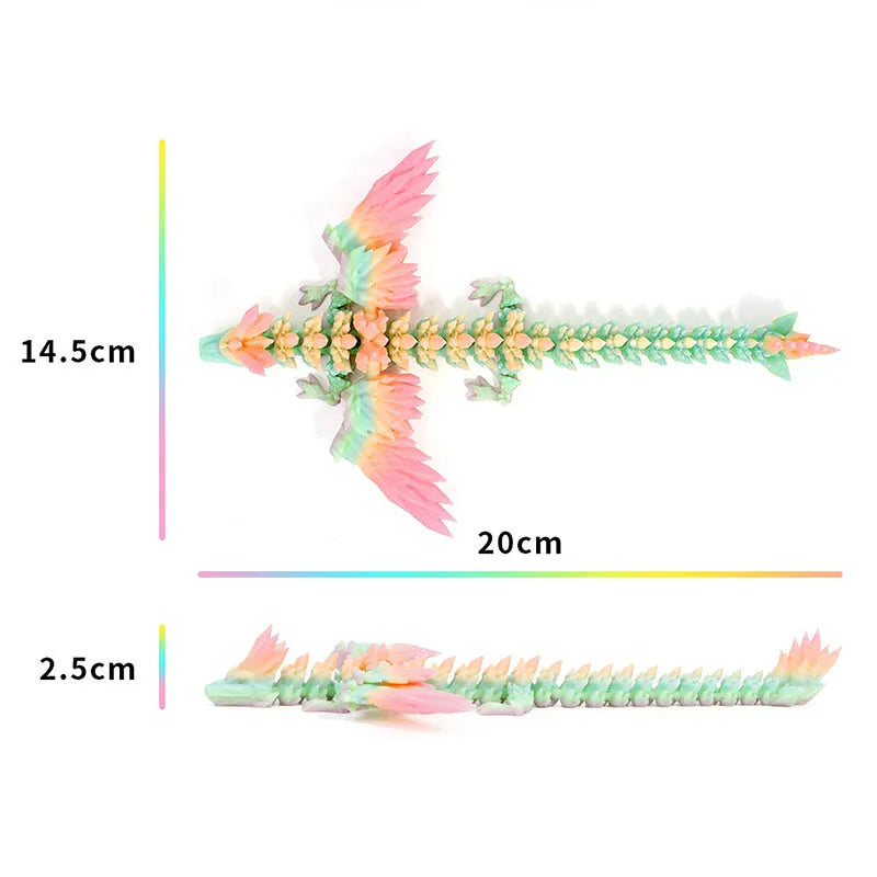 3D Printed Dragon Colorful Gem Dragon Figurines Movable Joint Rotatable