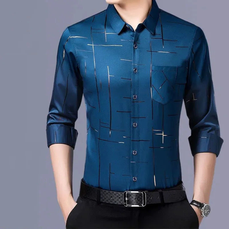 Men's Clothing Spring Summer Thin Business Casual Turn-down Collar