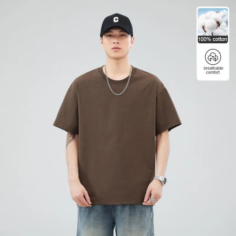 Man t Shirts 100 % Cotton High Quality Classic Plain Round Neck