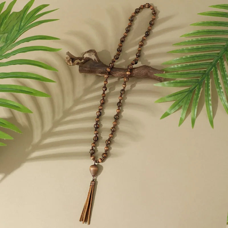 Women's Leather Tassel Necklace Chokers Jewelry Sweater Chain Handmade