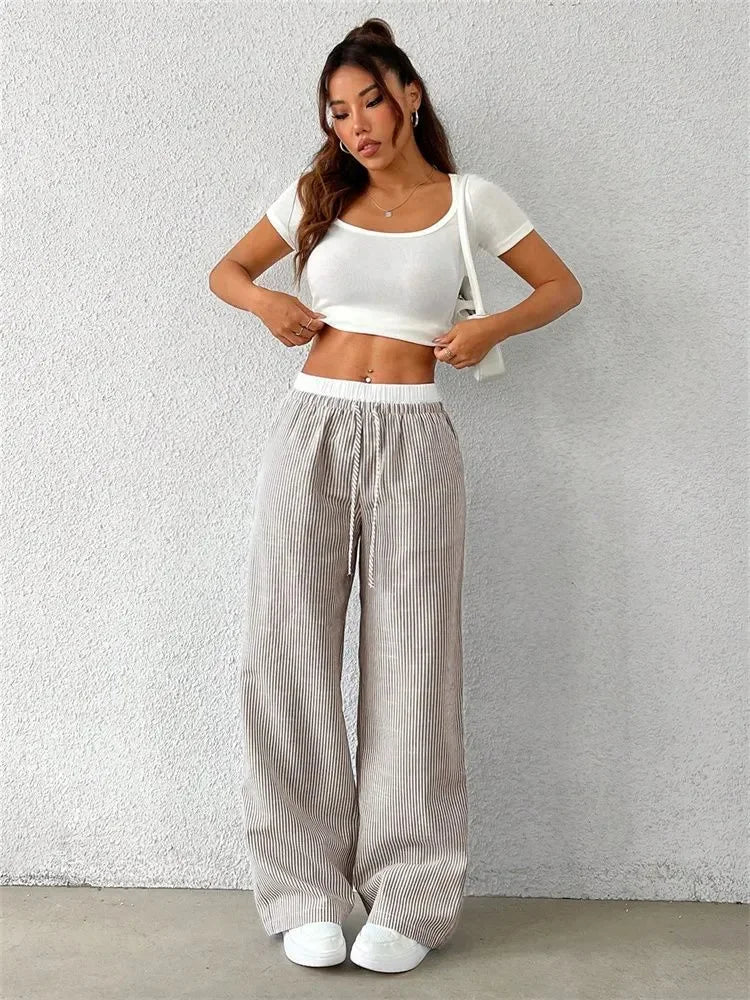 Striped Woven Wide Leg Pants