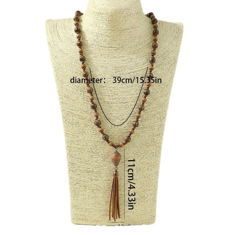 Women's Leather Tassel Necklace Chokers Jewelry Sweater Chain Handmade