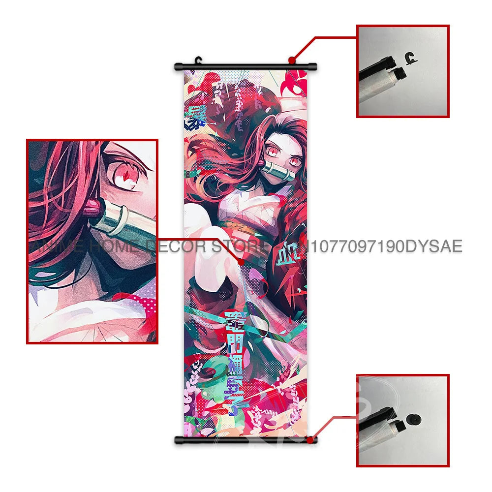 Demon Slayer Poster Kamado Tanjirou Scroll Picture Nezuko Hanging Painting Kanroji Mitsuri Wall Art Anime Uzui Tengen Home Decor