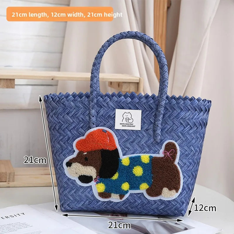 Large Capaci Handwoven op Bag Buet ape Cartoon Summer Handbag