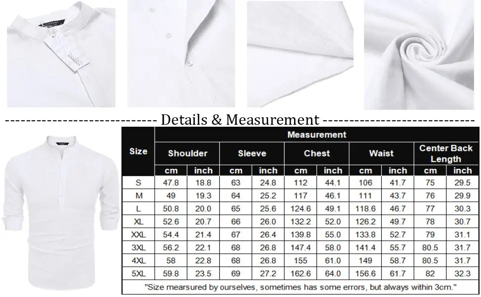 Men's Casual Blouse Cotton Linen Shirt Loose Tops Long Sleeve