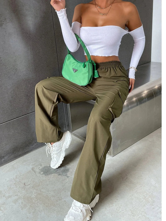 Elastic High Waist Elegant Oversized Trousers