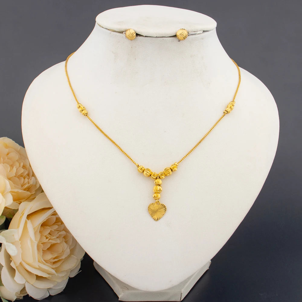 African Fashion Sets Luxury Dubai Jewelry Round Bead Stud Earrings Pendant Necklace
