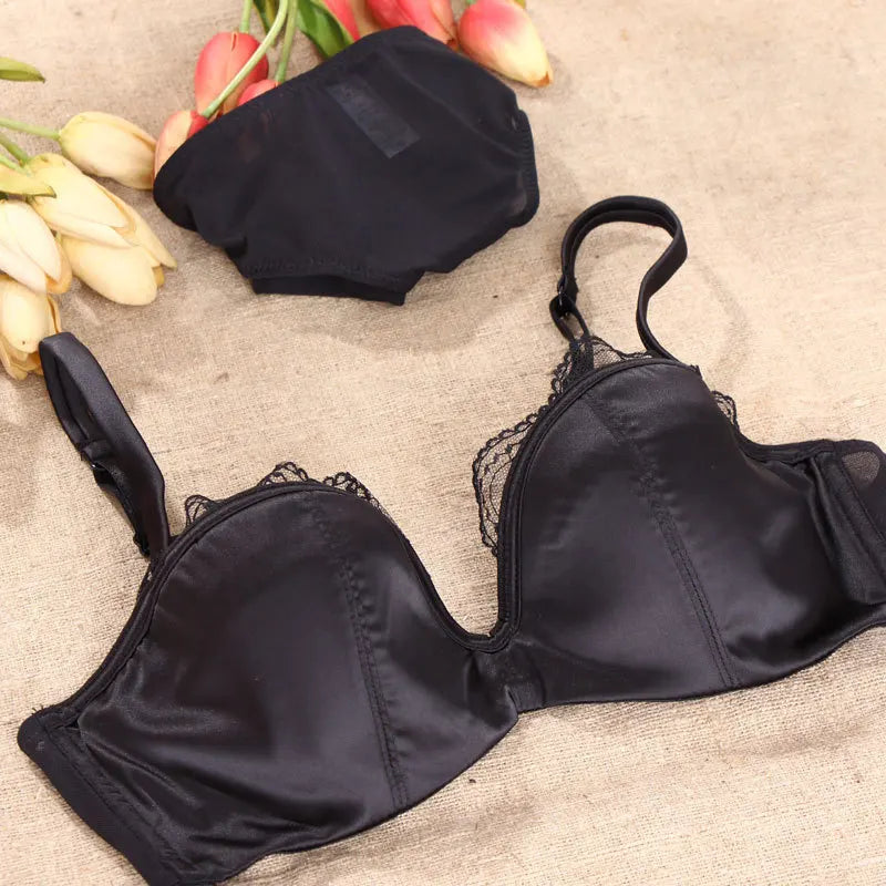 Seamless Underwear Set Sexy 1/2 Cup Bra and Mesh Panties