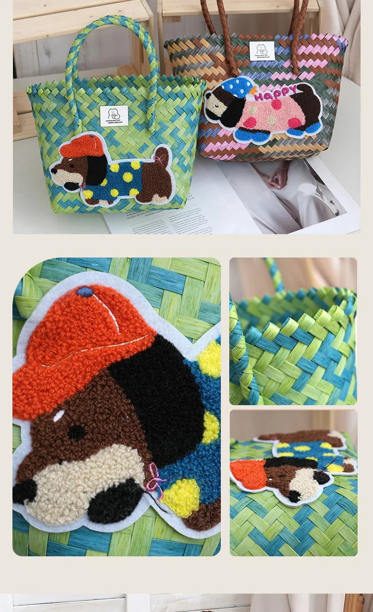 Large Capaci Handwoven op Bag Buet ape Cartoon Summer Handbag