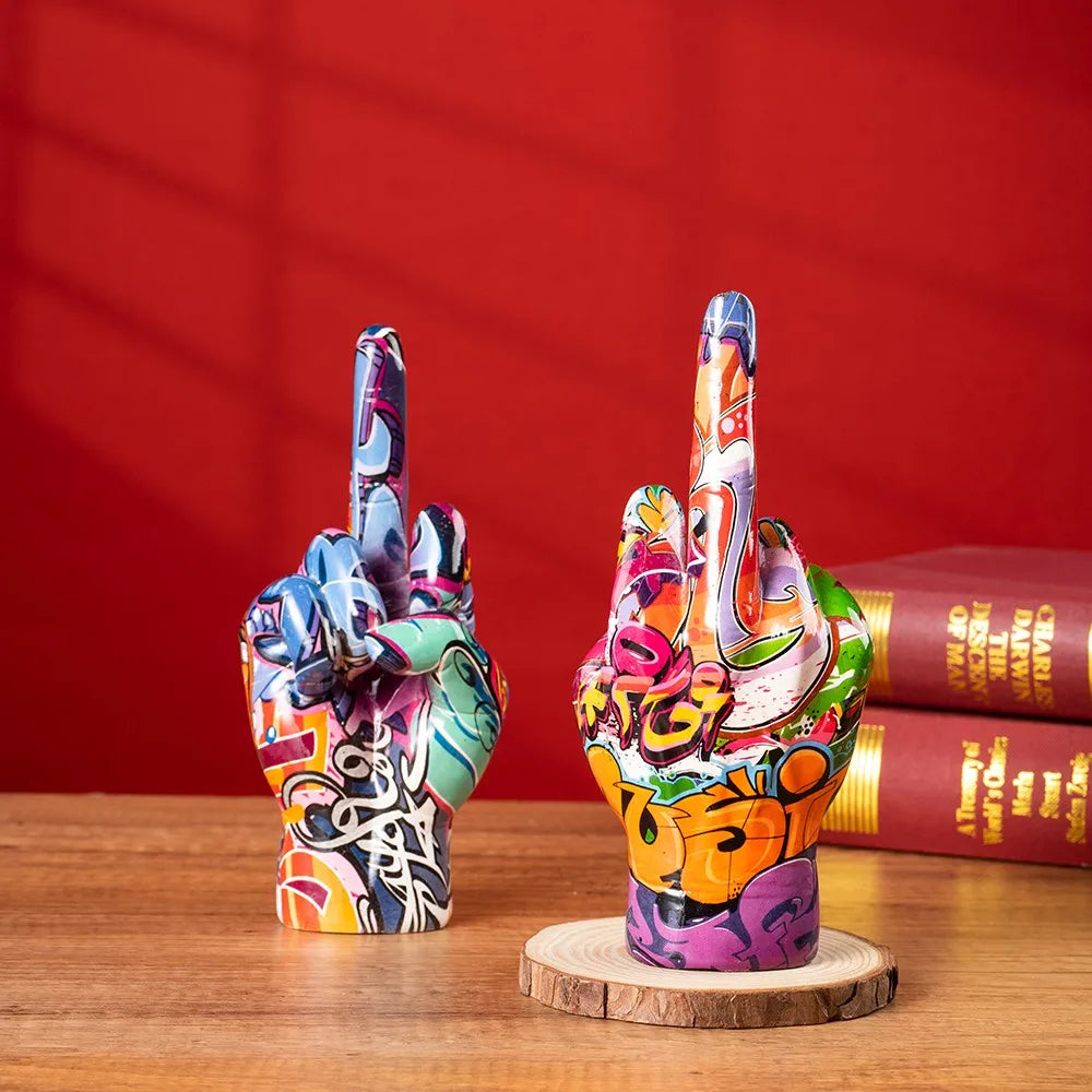 Graffiti Middle Finger Figurines Pop Street Art Statue Desktop Living Room Home Decoration Accessories Mantel Bookshelf Interior