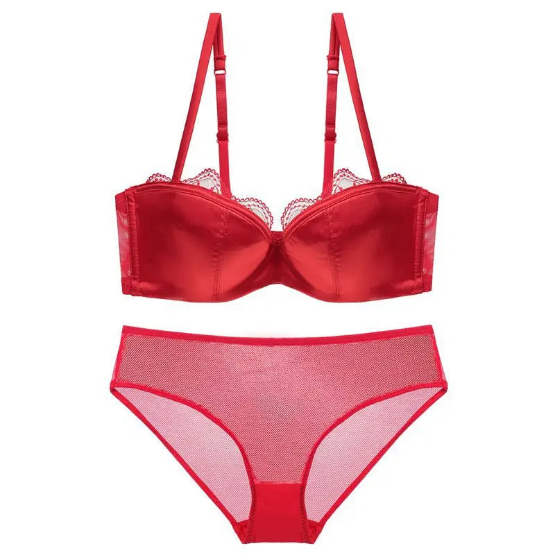 Seamless Underwear Set Sexy 1/2 Cup Bra and Mesh Panties