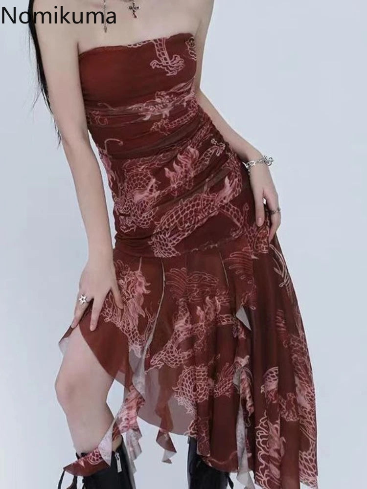 Vestidos De Mujer Tunic Print Sleeveless Backless Robe Femme