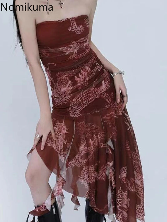 Vestidos De Mujer Tunic Print Sleeveless Backless Robe Femme