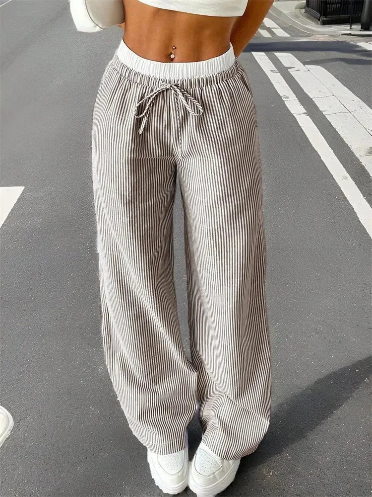 Striped Woven Wide Leg Pants