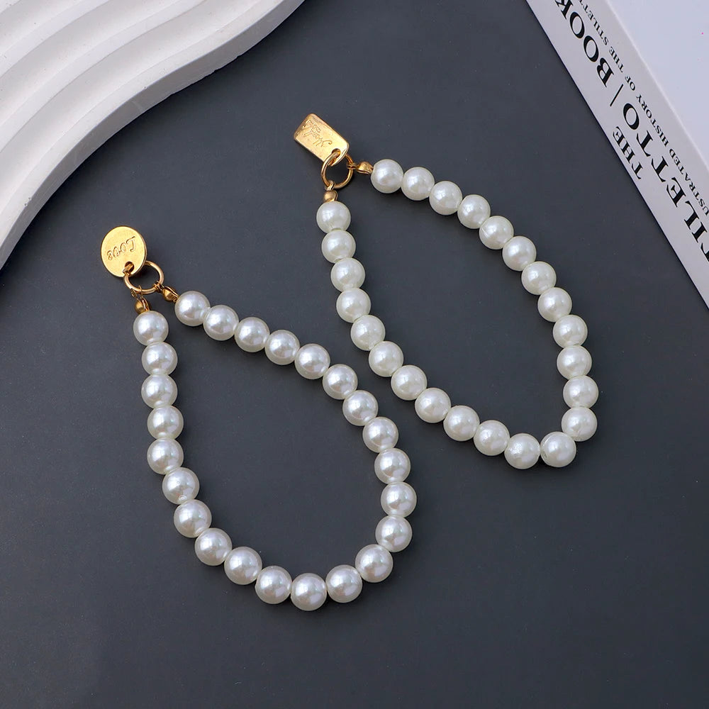 Classic Imitation Pearl Chain With Keyring Women Girls Anti-Loss Beaded