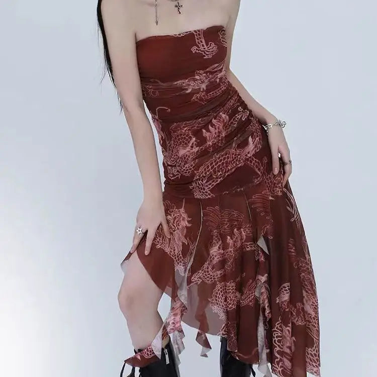 Vestidos De Mujer Tunic Print Sleeveless Backless Robe Femme