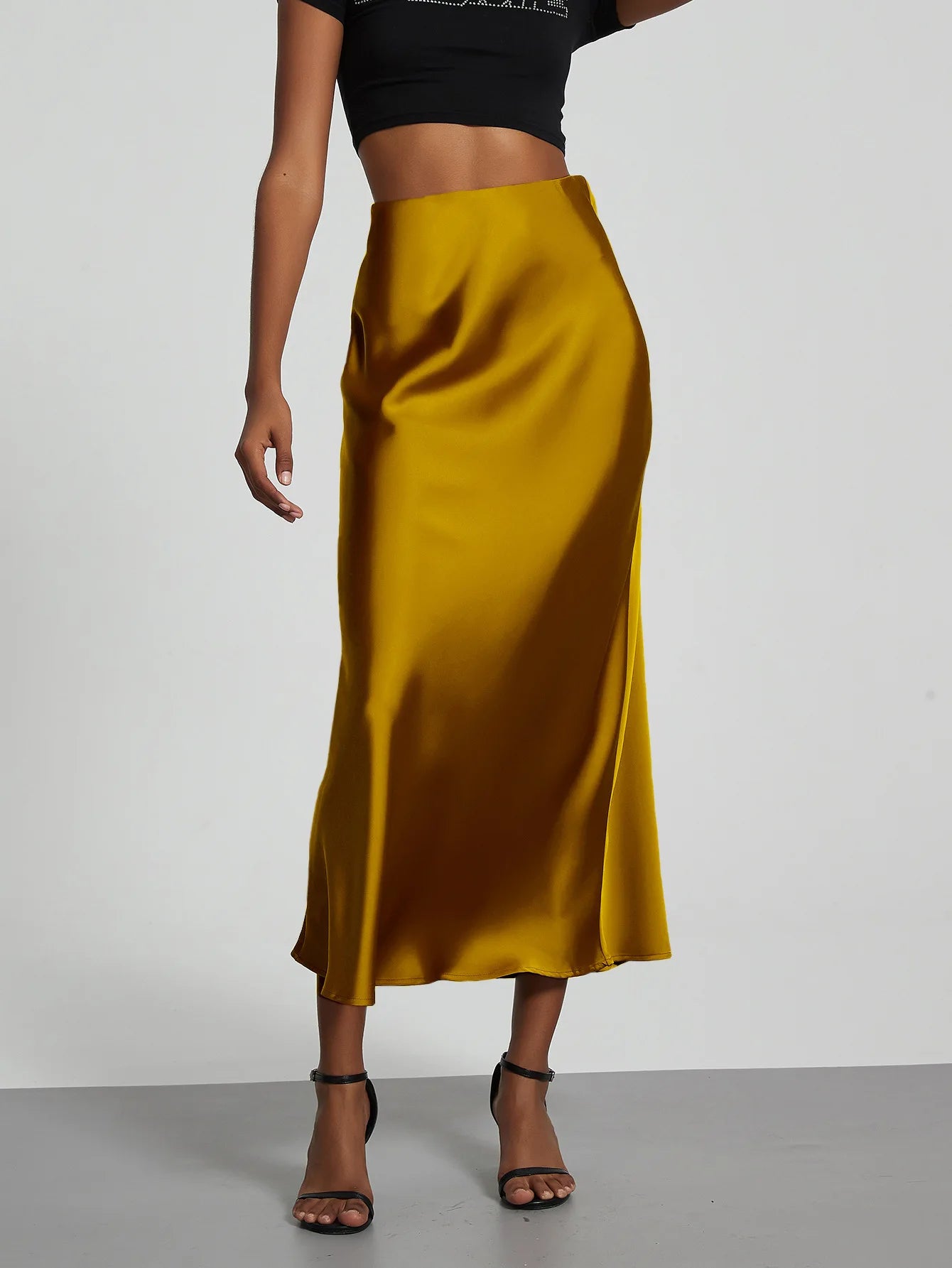 21 Colors Elegant High Waist Satin Long Skirts