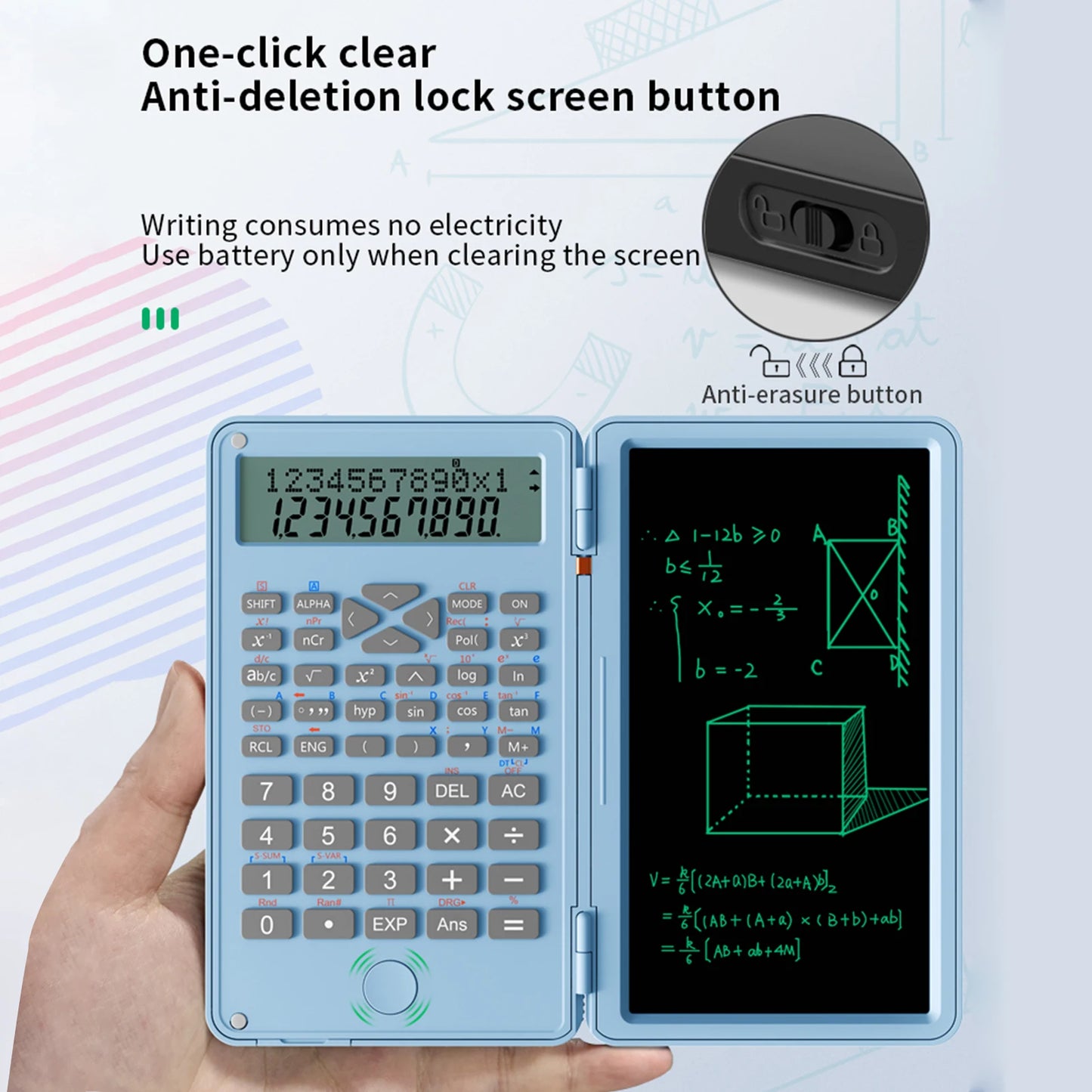 Scientific Calculator with Erasable Writing Board 2 Line LCD