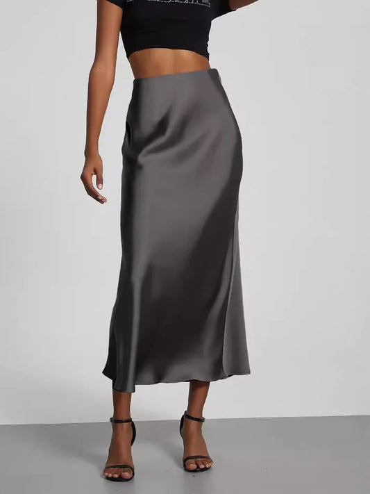 21 Colors Elegant High Waist Satin Long Skirts