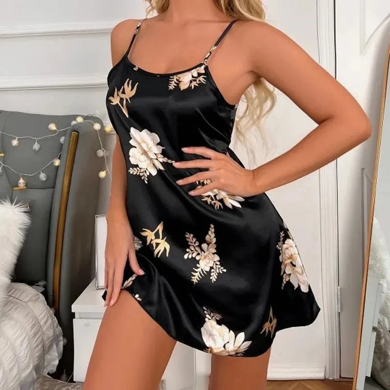 Women Nightwear Home Clothes Sexy Black Floral