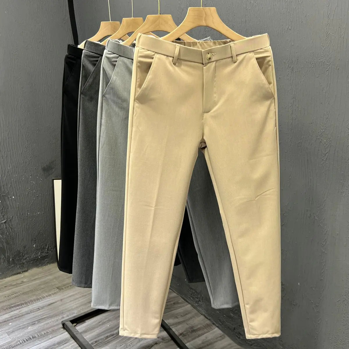 Business Casual All Match Suit Pants Formal Strecth Solid Straight Slim Trousers