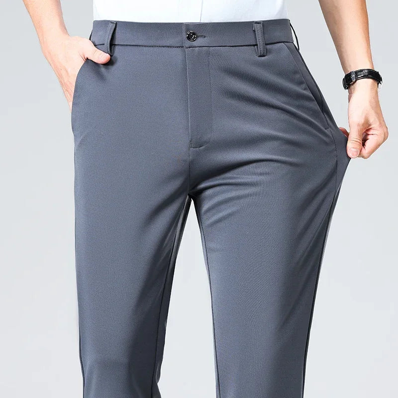Men Suit Pants Light Thin Elastic Slim Fit Dress Pants Business