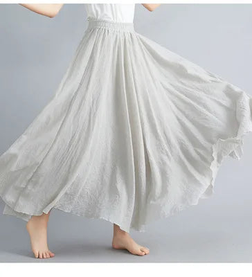 Cotton Linen Dress Elastic Waist A-line