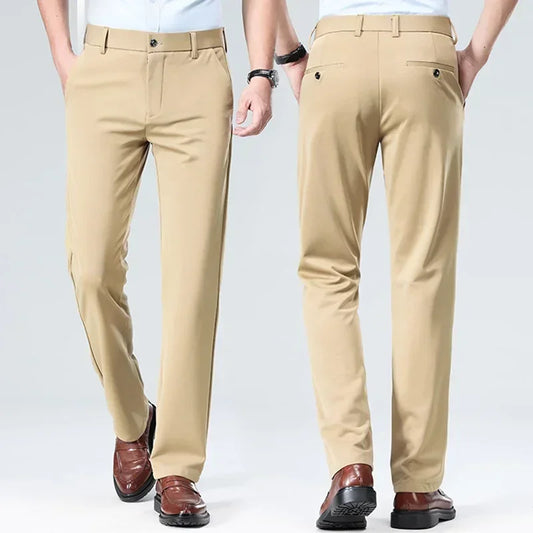 Men Suit Pants Light Thin Elastic Slim Fit Dress Pants Business