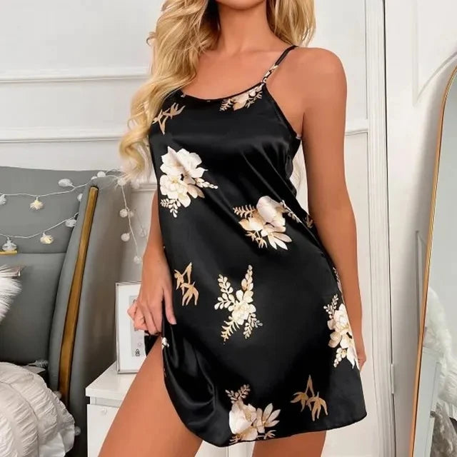 Women Nightwear Home Clothes Sexy Black Floral
