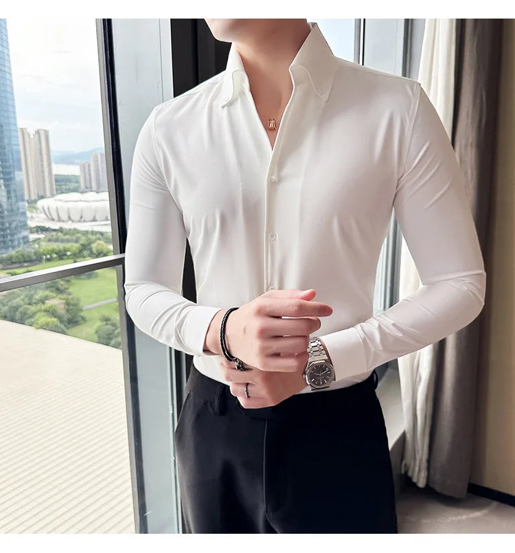 Autumn Long Sleeve Camisas Business Fashion Shirt Male Solid British Style