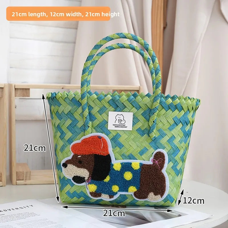 Large Capaci Handwoven op Bag Buet ape Cartoon Summer Handbag
