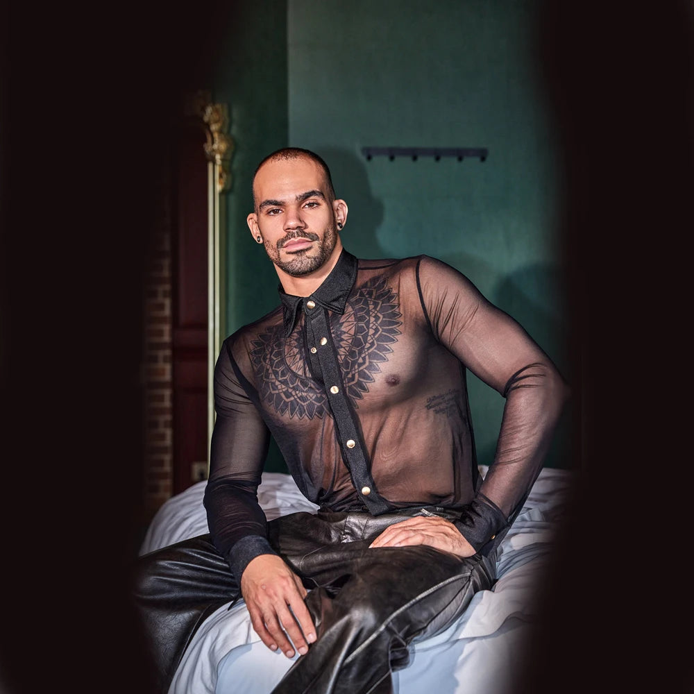 Sexy Men Thin Sheer See Through Shirt Soft Breathable Top Short