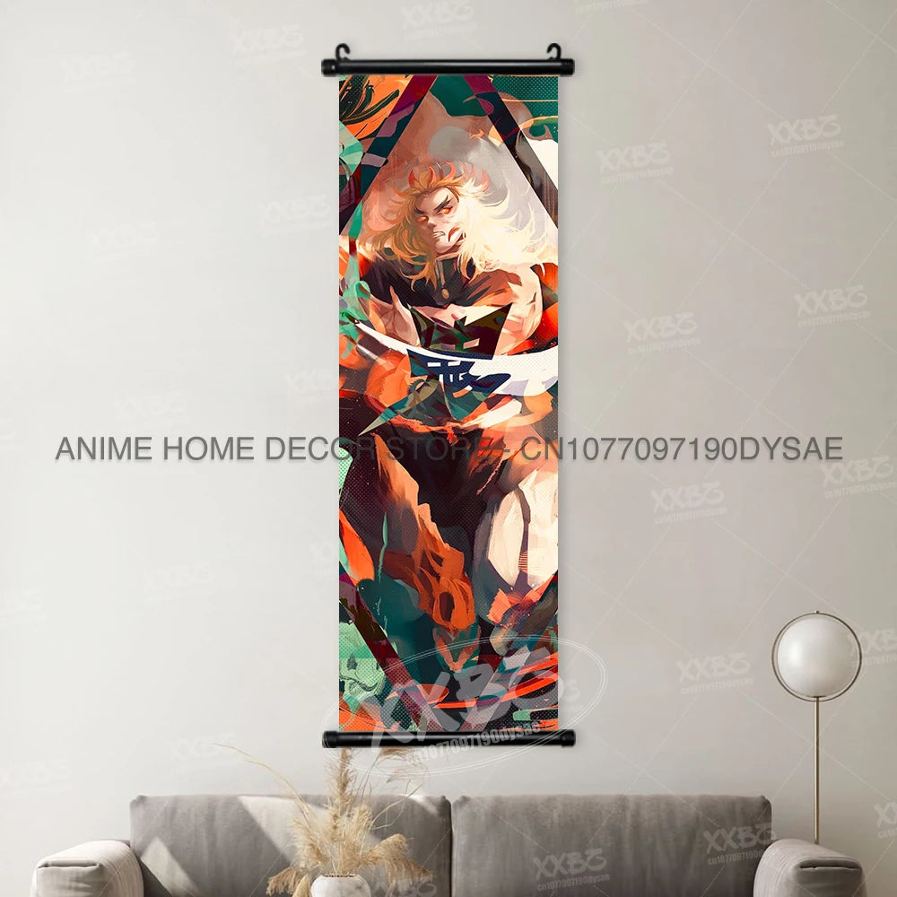 Demon Slayer Poster Kamado Tanjirou Scroll Picture Nezuko Hanging Painting Kanroji Mitsuri Wall Art Anime Uzui Tengen Home Decor