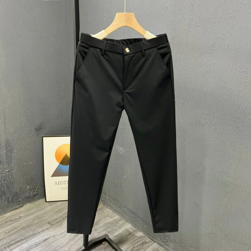 Business Casual All Match Suit Pants Formal Strecth Solid Straight Slim Trousers
