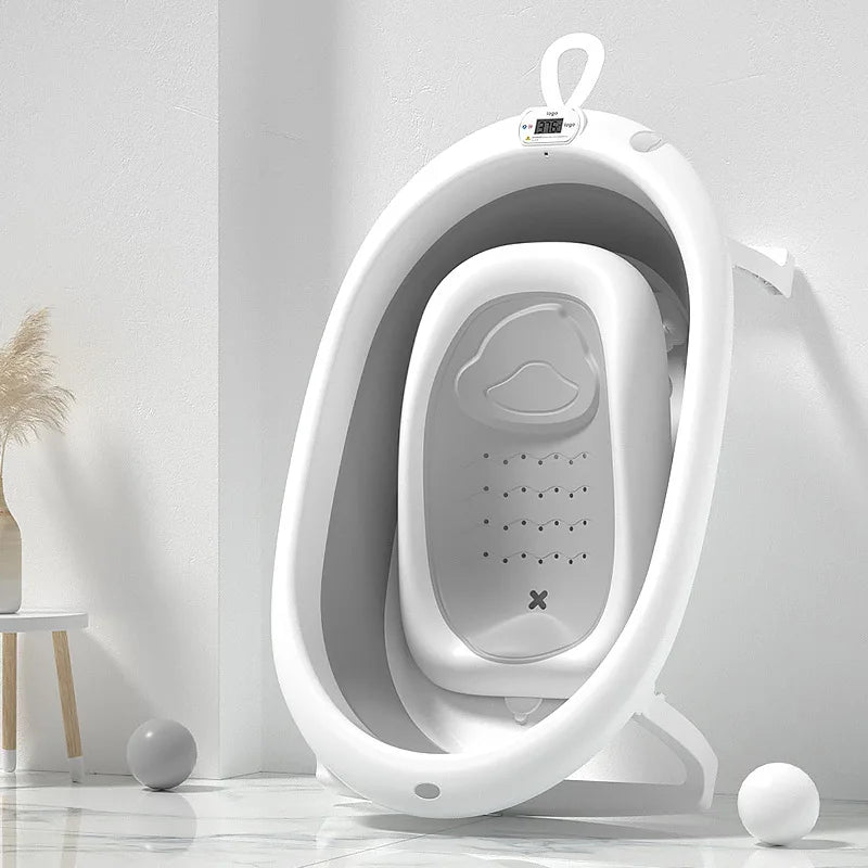Baby digital temperature sensitive bath tub for baby sitting and lying