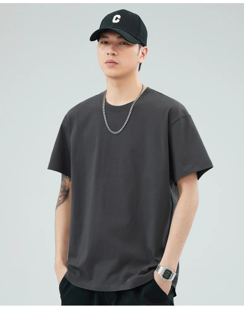 Man t Shirts 100 % Cotton High Quality Classic Plain Round Neck