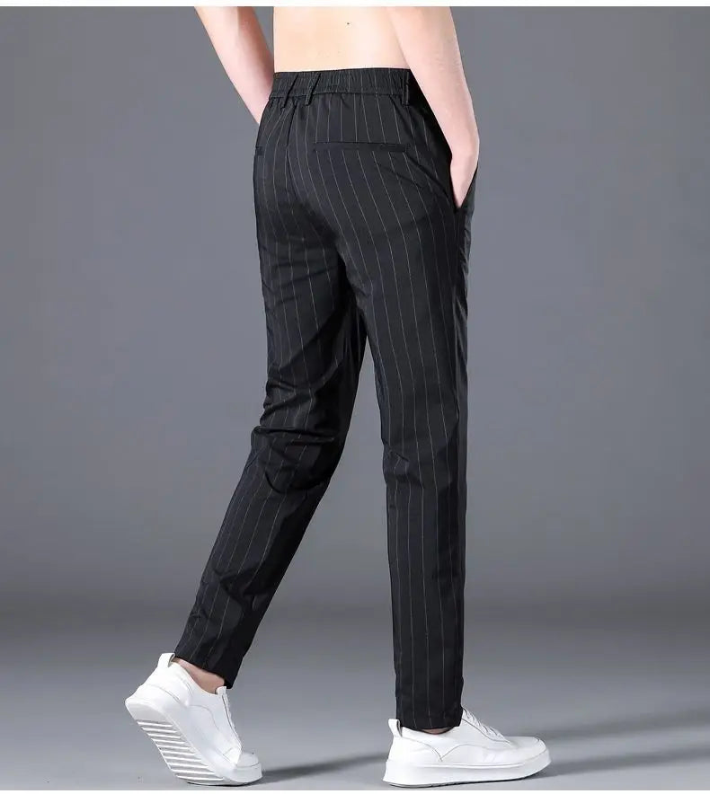 Spring Summer Men Thin Striped Business Suits Pants Streetwear