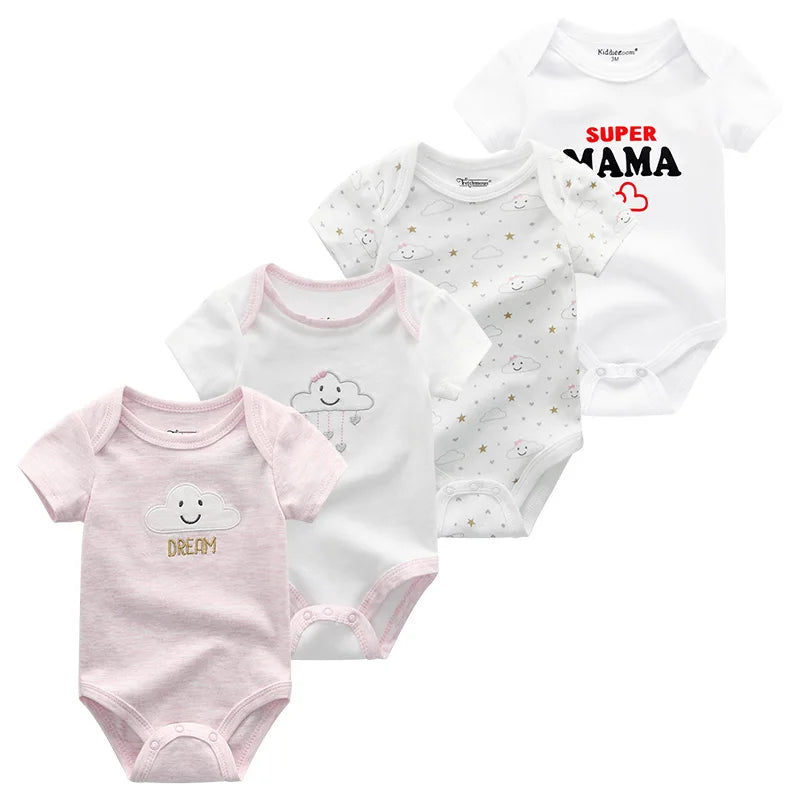 1/4Pcs Newborn Bodysuit Baby Short Sleeve  0-1Y