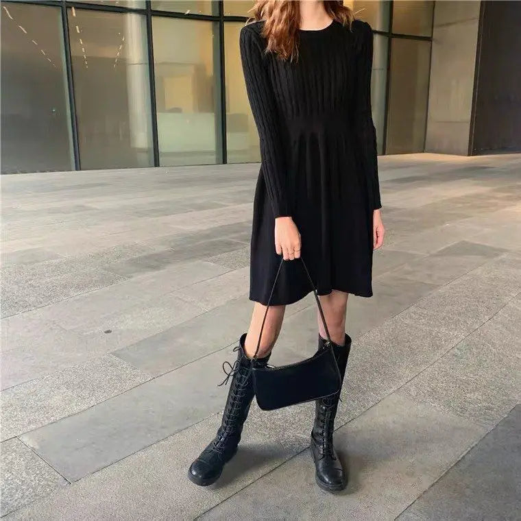 Knitted Dress for Women in Autumn Winter French Temperament