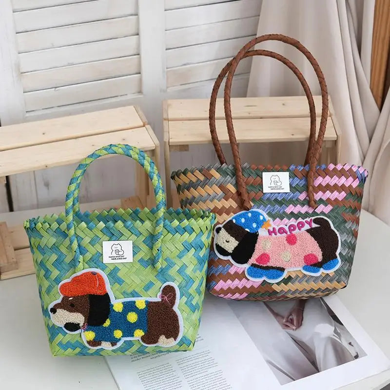 Large Capaci Handwoven op Bag Buet ape Cartoon Summer Handbag
