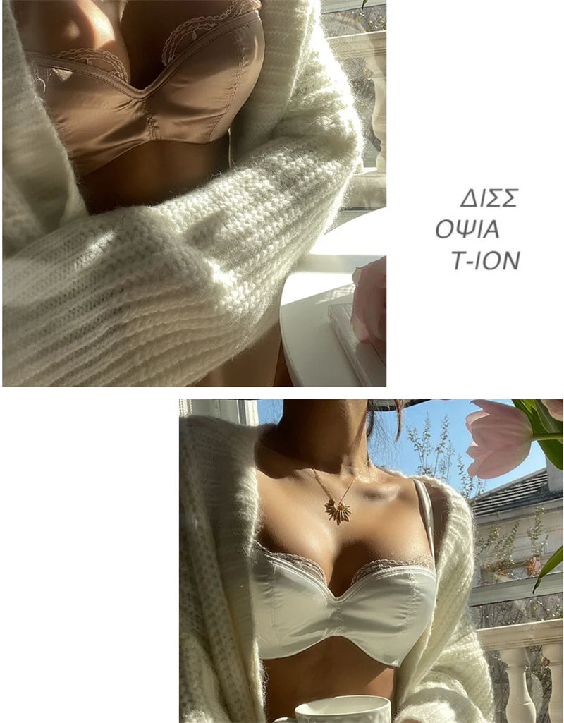 Seamless Underwear Set Sexy 1/2 Cup Bra and Mesh Panties