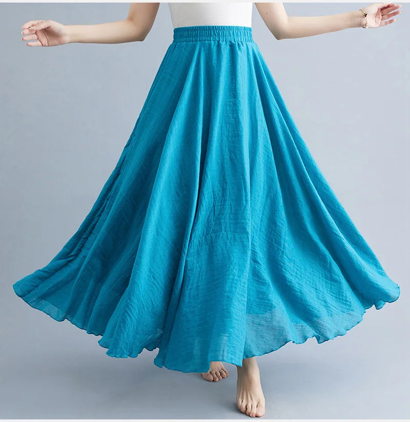 Cotton Long Skirts Elastic Waist