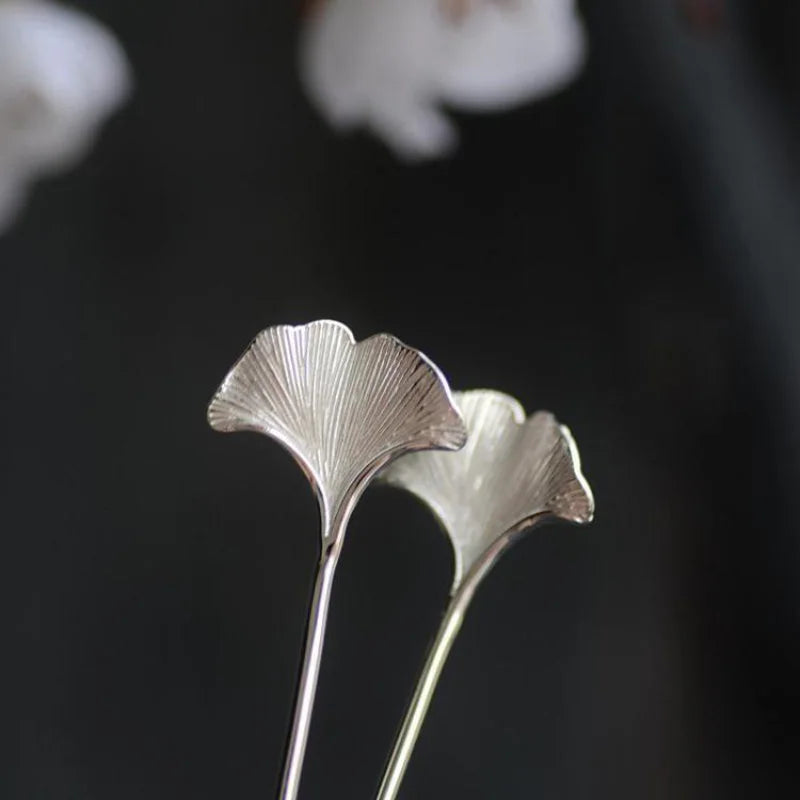 Designer original new in jewelry for women antique apricot leaf hairpin 925 silver