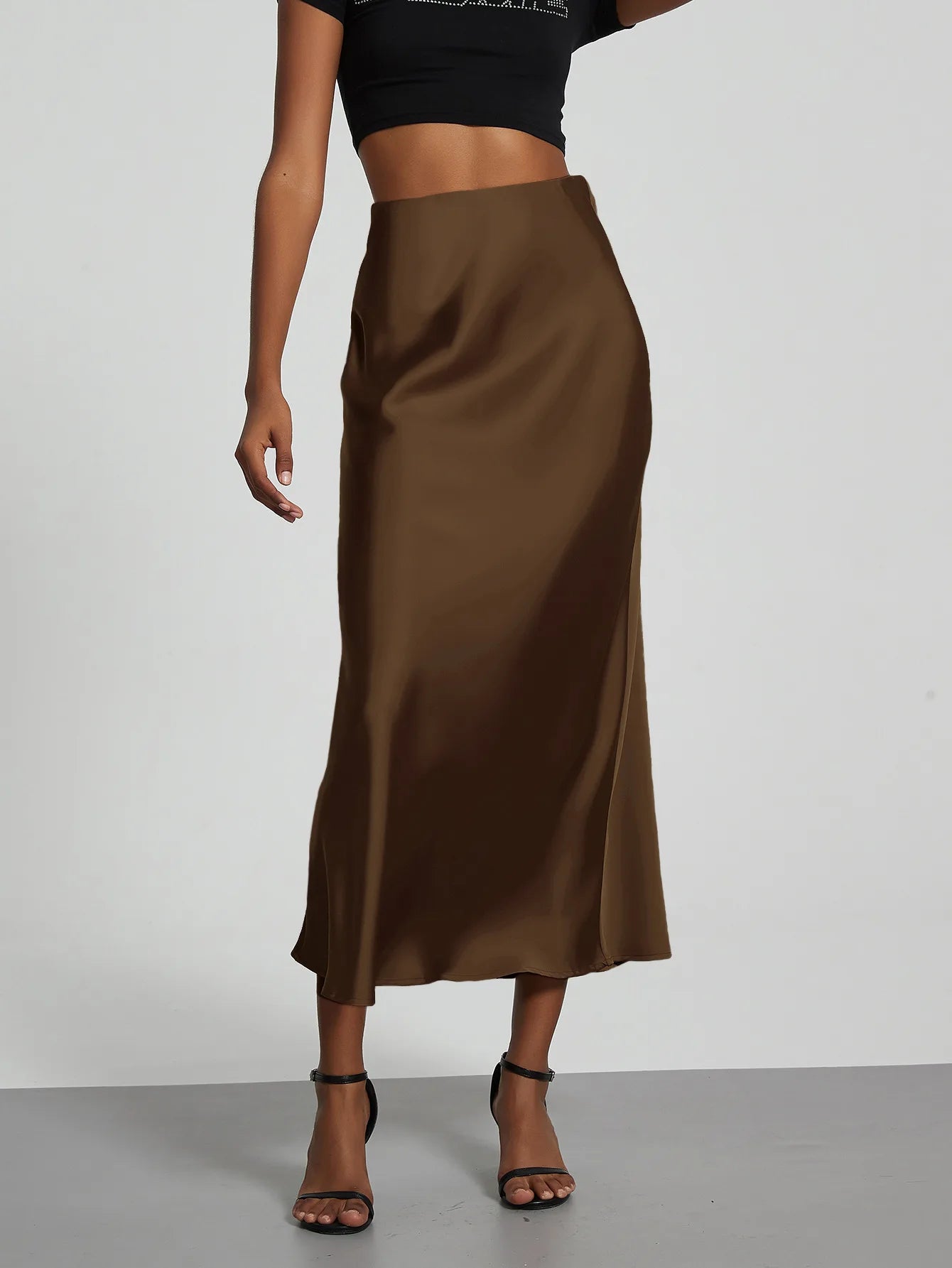 21 Colors Elegant High Waist Satin Long Skirts