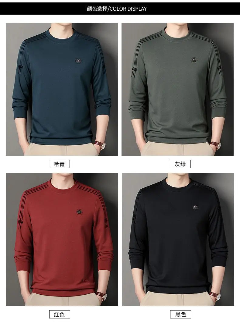 Fashion Male Clothes New Basic Striped Long Sleeve T-Shirt Spring