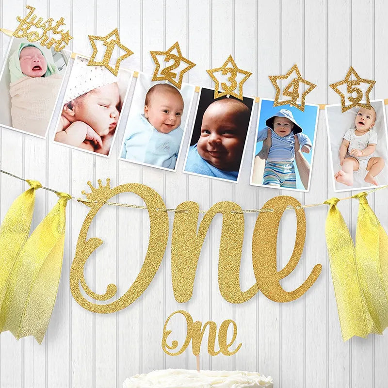 Baby 1st Birthday 12 Months Photo Frame Banner