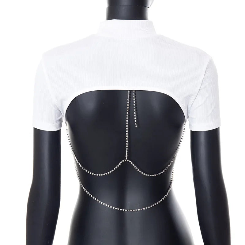 White T Shirts For Women Sexy Tops Asymmetrical Backless