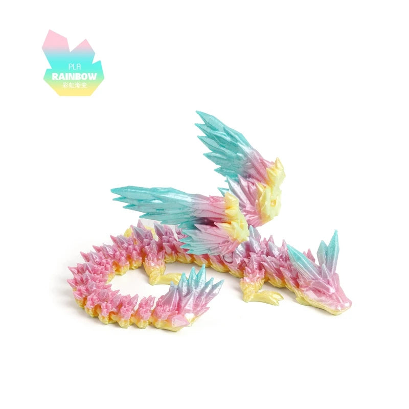 3D Printed Dragon Colorful Gem Dragon Figurines Movable Joint Rotatable